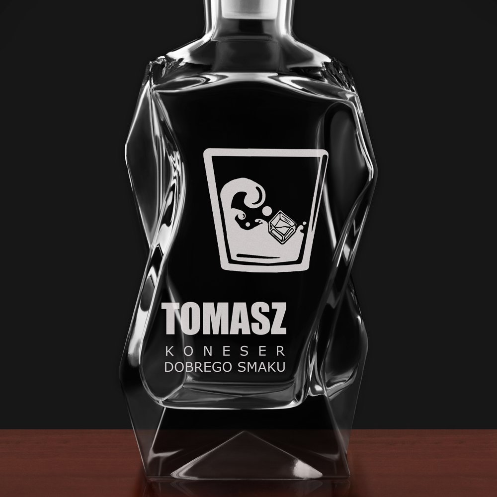 Karafka szklana łamana z grawerem dla konesera whisky