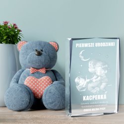 Kryształ 3D grawerowany para w spersonalizowanym opakowaniu na roczek