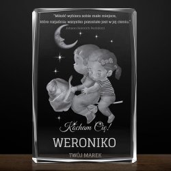 Kryształ 3D grawerowany para w spersonalizowanym opakowaniu dla niej na walentynki