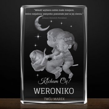 Kryształ 3D grawerowany para w spersonalizowanym opakowaniu dla niej na walentynki