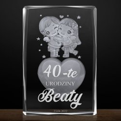 Kryształ 3D grawerowany serce w opakowaniu z nadrukiem dla żony na 40 urodziny