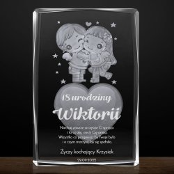 Kryształ 3D grawerowany serce w opakowaniu z nadrukiem dla niej na osiemnastkę