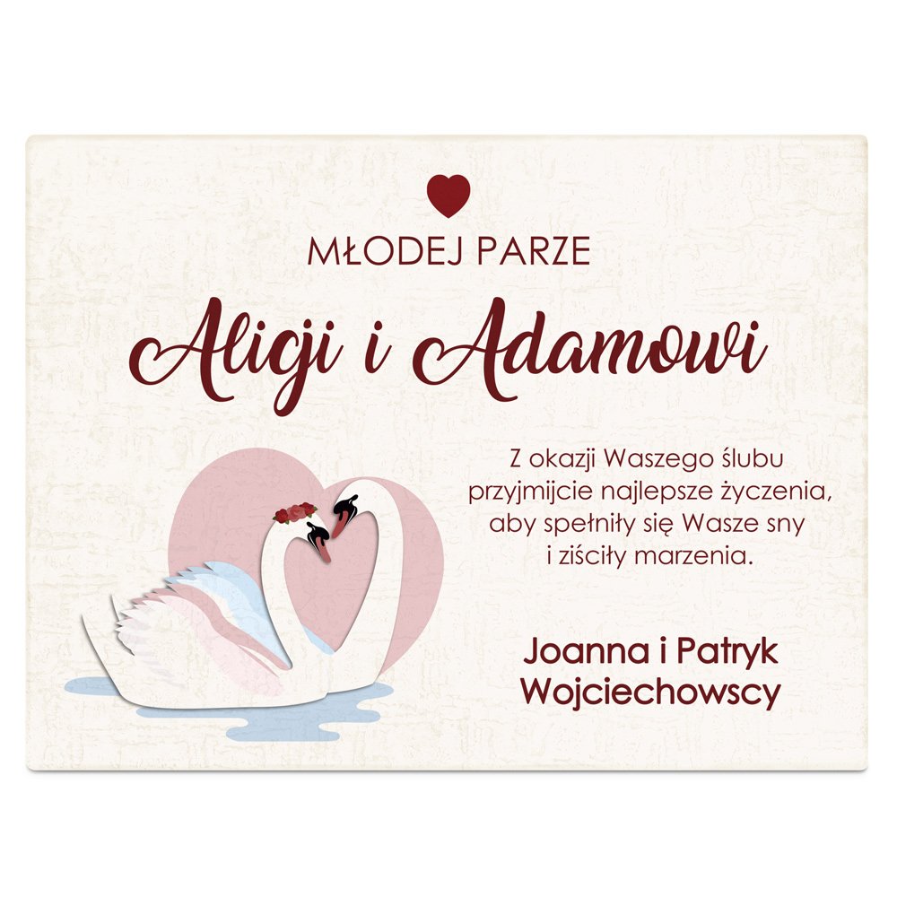 Łabędzie kryształowe w pudełku z nadrukiem dla pary na ślub