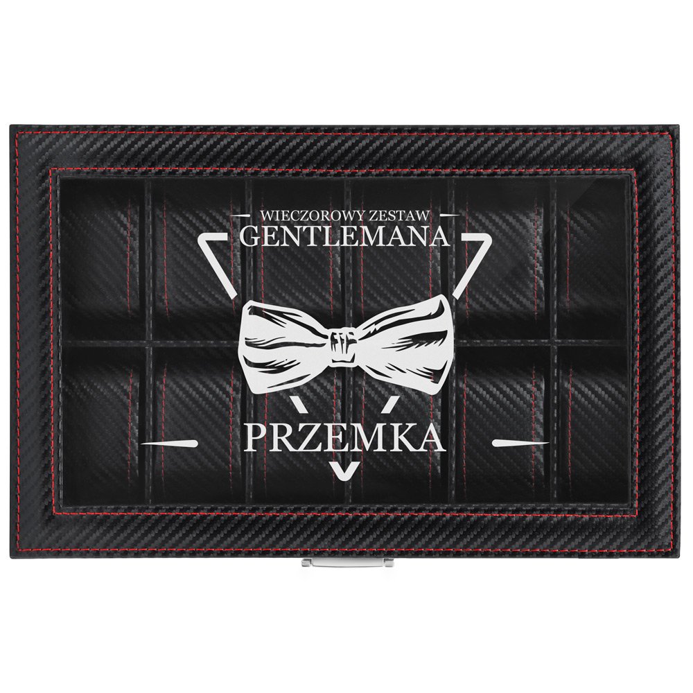 Szkatułka karbonowa kuferek na zegarki z grawerem dla gentlemana