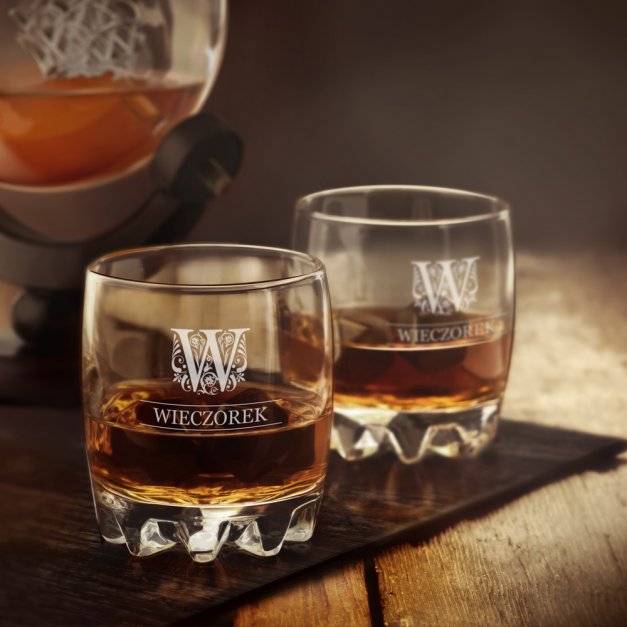 Karafka globus 6 szklanek sylwana zestaw do whisky grawer inicjał