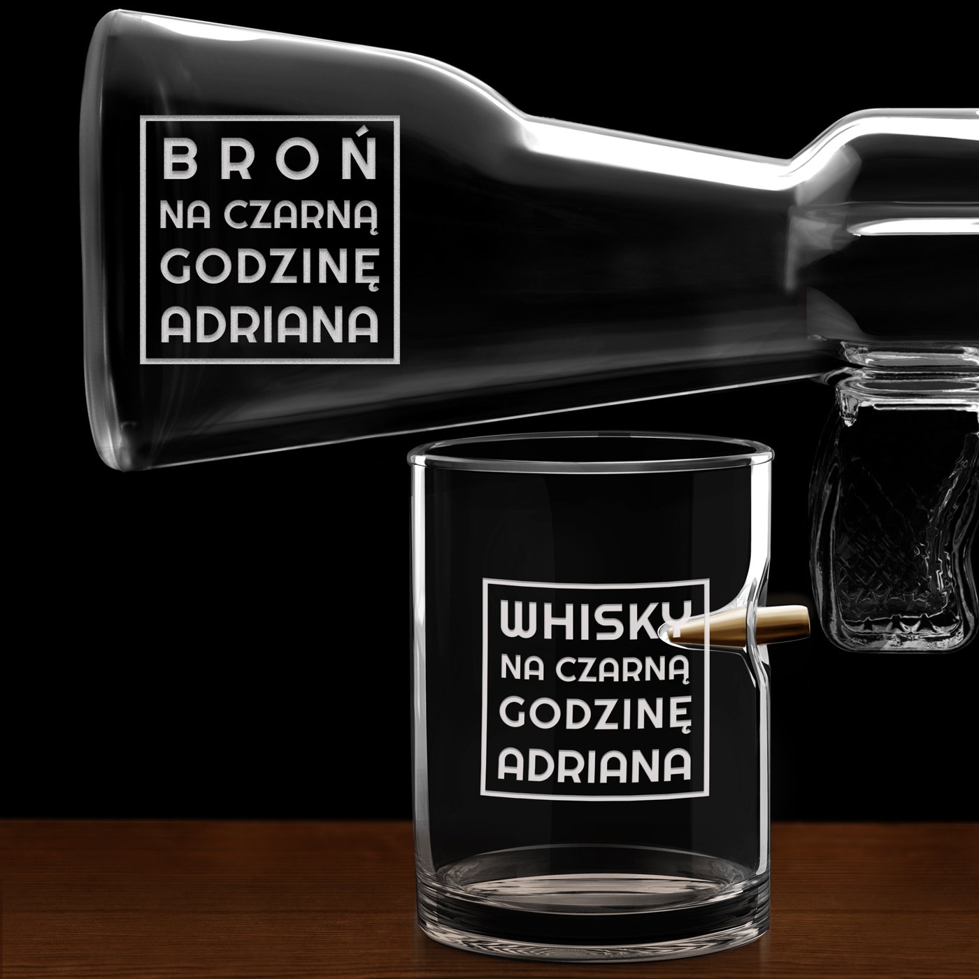 Karafka karabin 4 szklanki zestaw z grawerem dla konesera whisky na imieniny