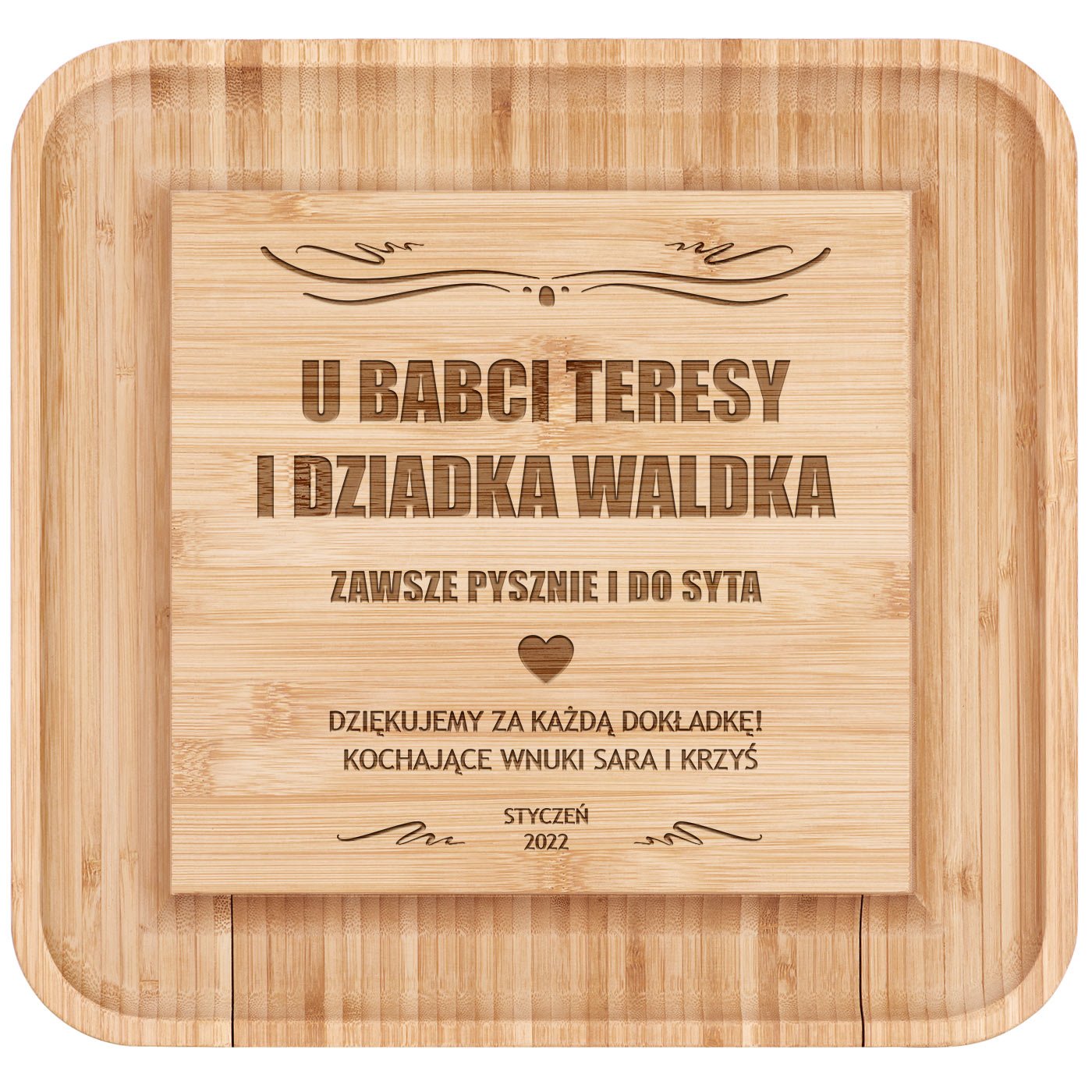 Deska drewniana do sera kwadratowa z grawerem dla babci i dziadka