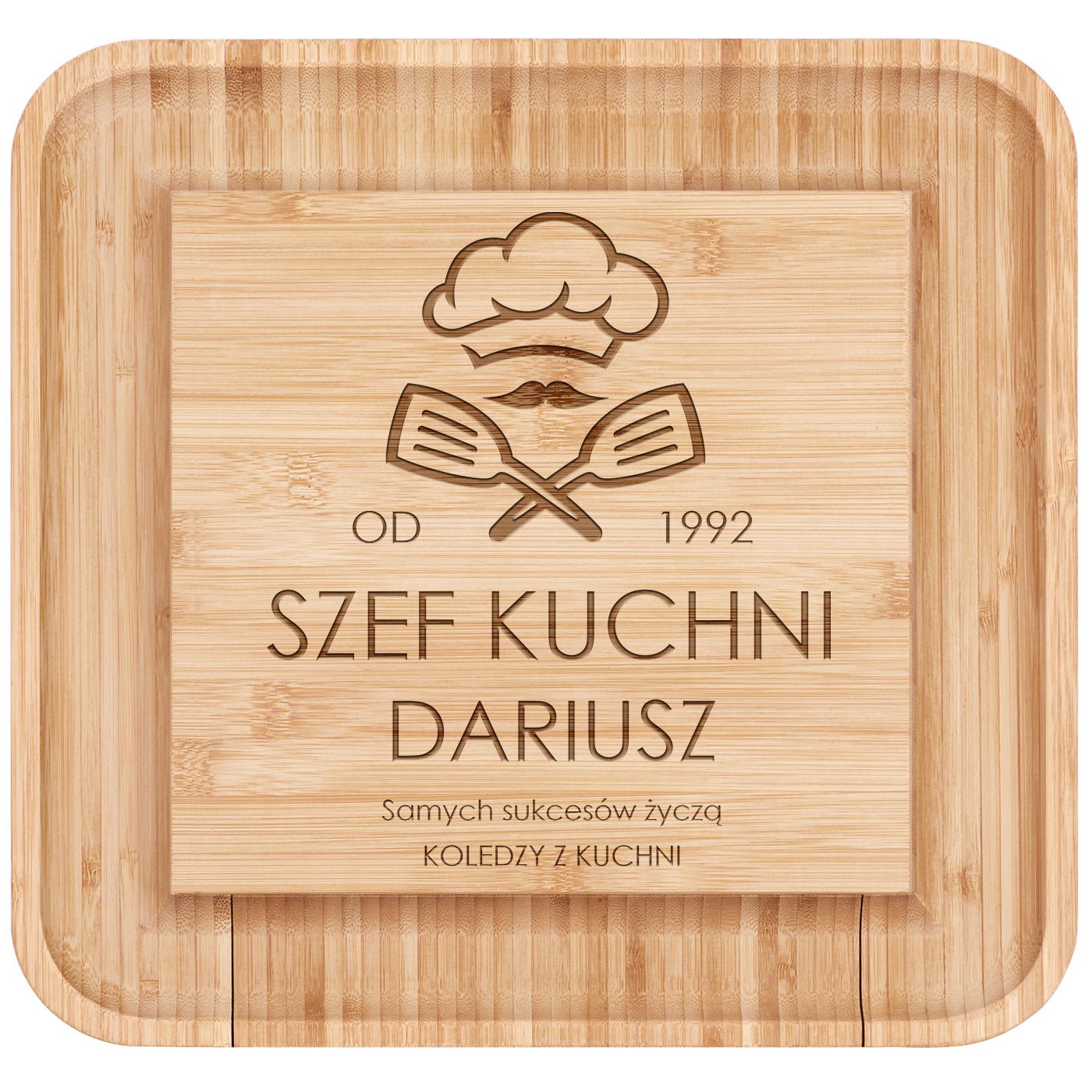 Deska drewniana do sera kwadratowa z grawerem dla kucharza kolegi na urodziny
