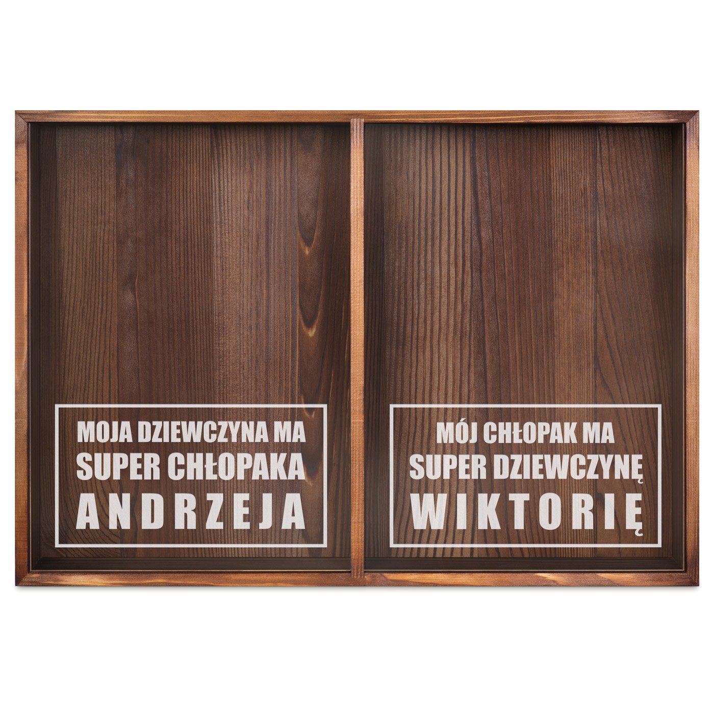Skrzynka na korki od wina i kapsle podwójna z nadrukiem dla pary na parapetówkę