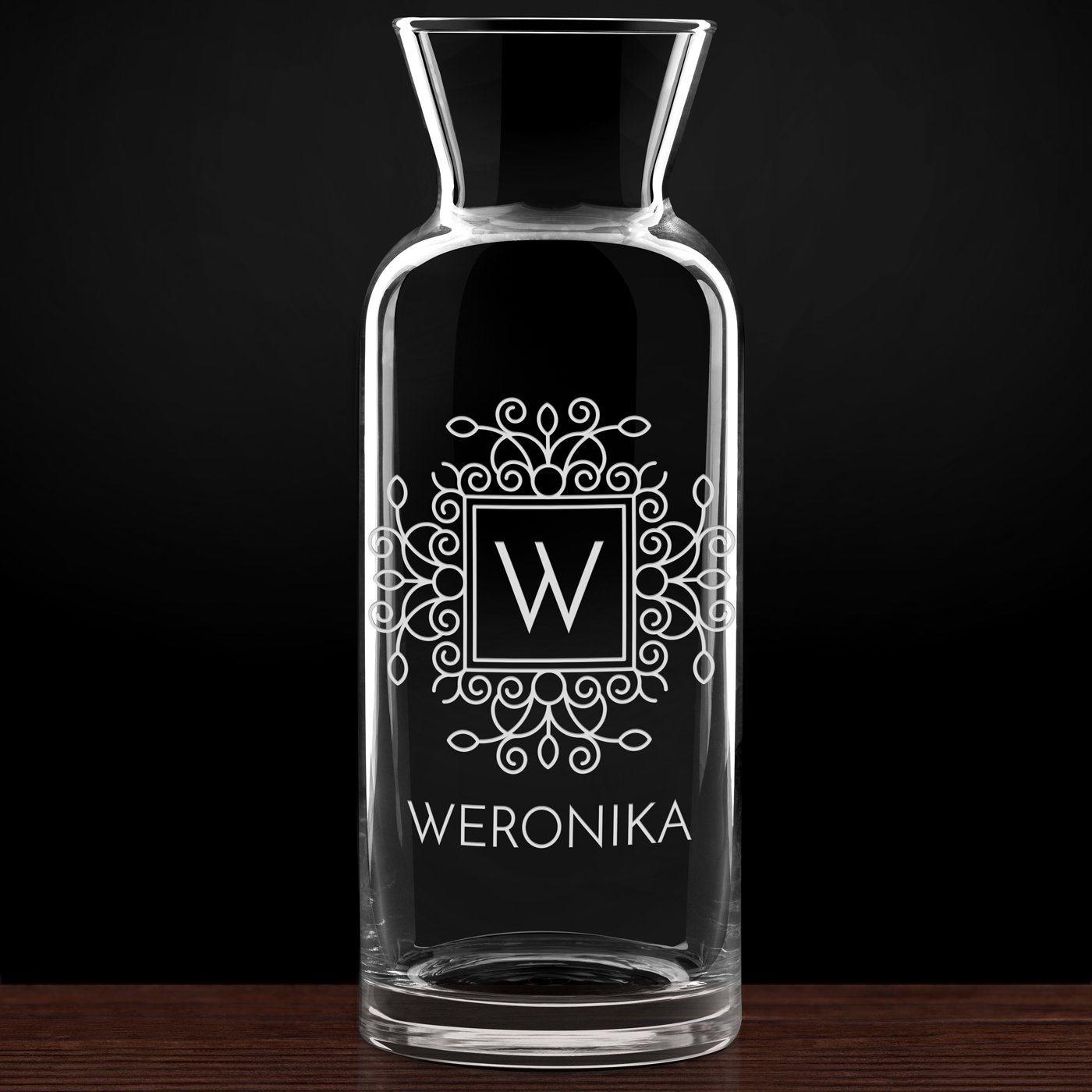 Karafka szklana na wodę grawer ornament inicjał dla niej