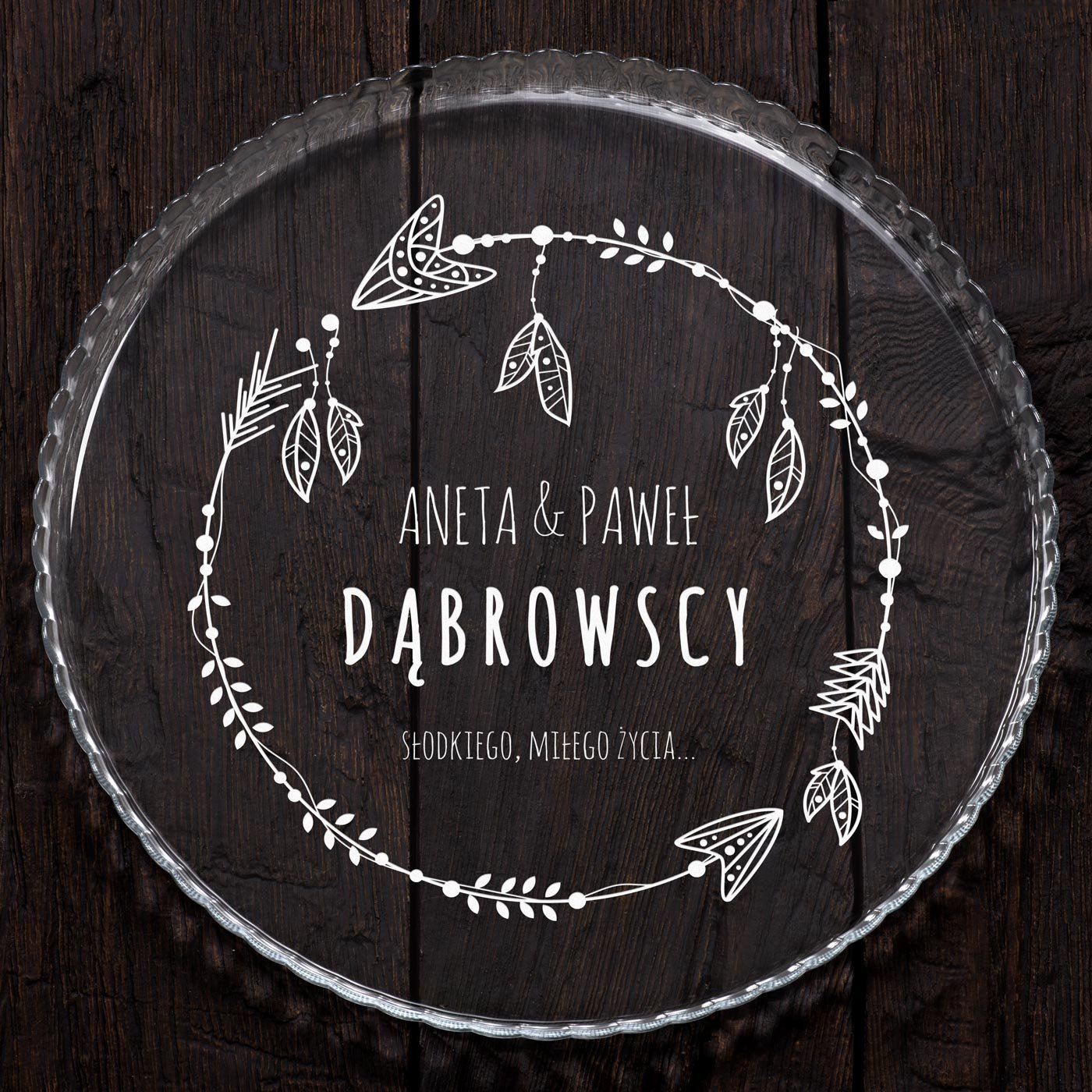 Patera szklana bez nóżki grawer dla pary