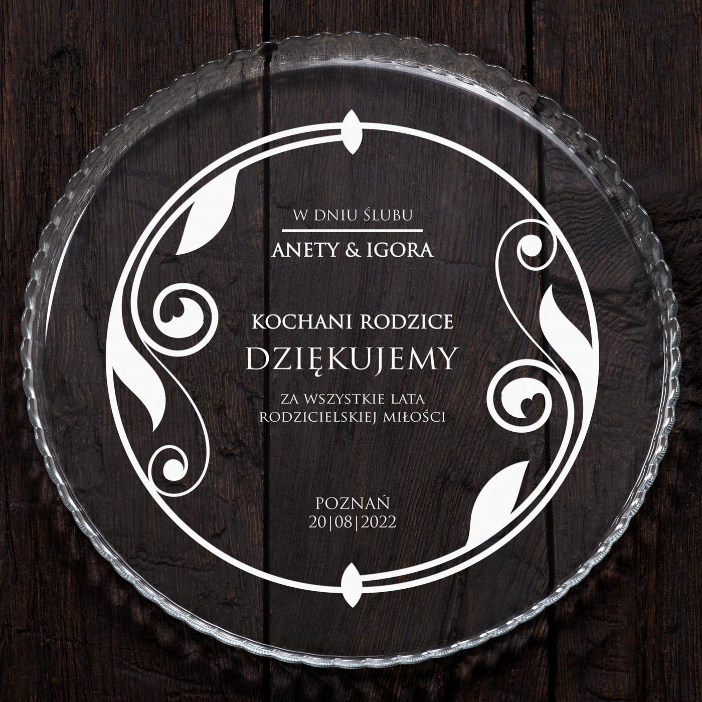 Patera szklana bez nóżki grawer dla rodziców podziękowanie ślubne
