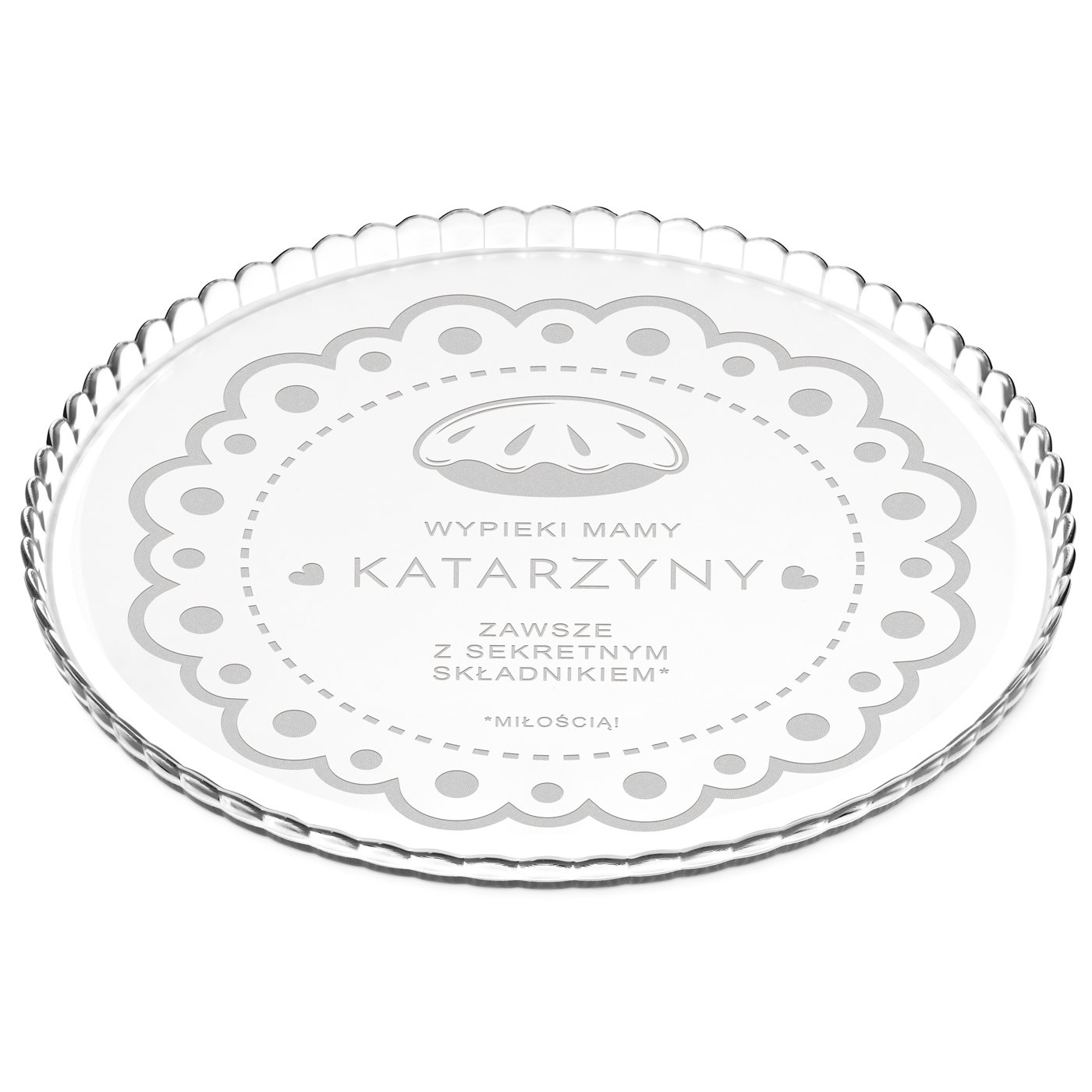 Patera szklana na ciasto bez nóżki grawer sekretny składnik miłość dla mamy