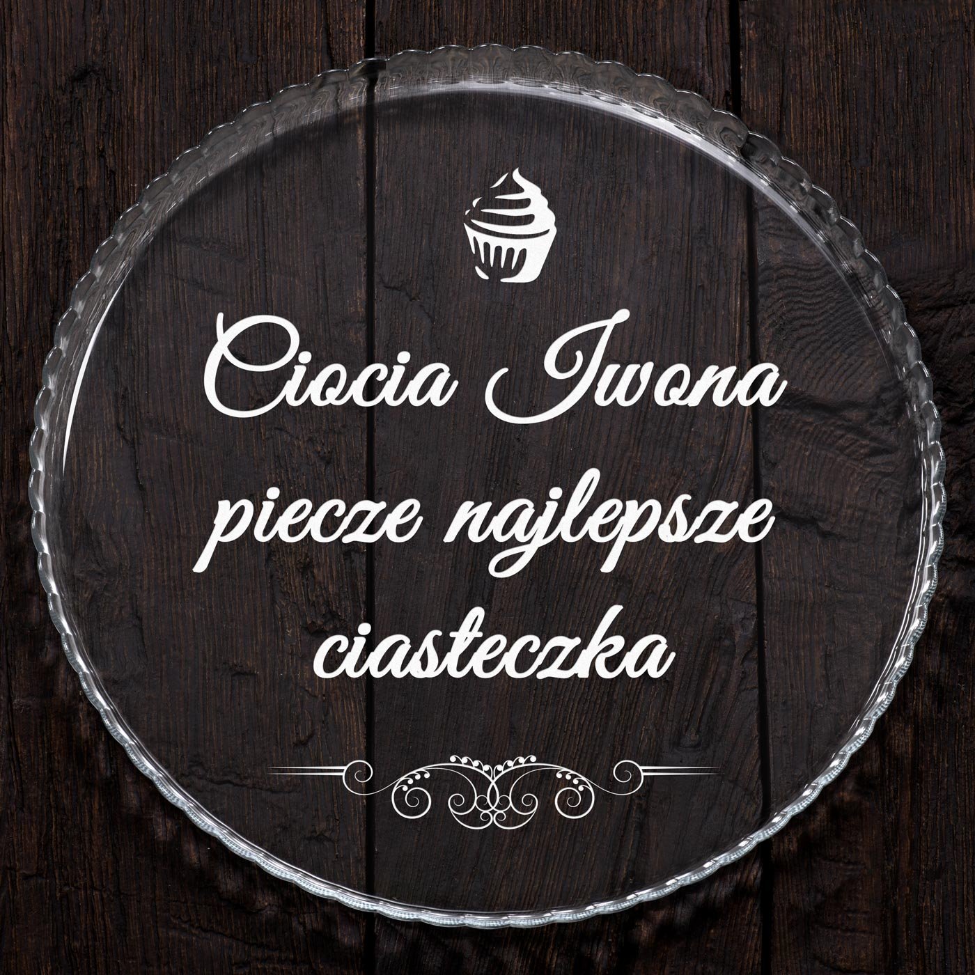Patera szklana na ciasto bez nóżki grawer dla cioci