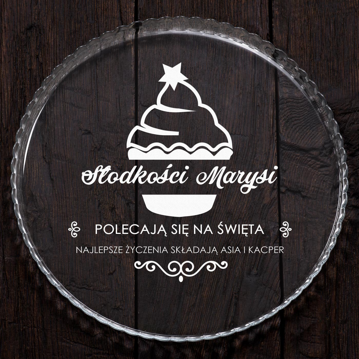 Patera szklana na ciasto bez nóżki grawer dla niej na święta