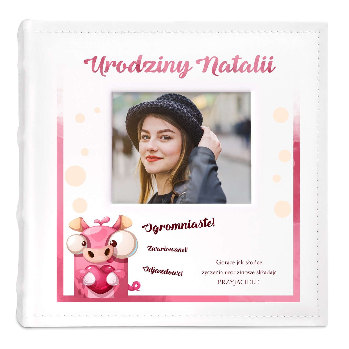 Album mały na zdjęcia z oknem i nadrukiem dla przyjaciółki na urodziny