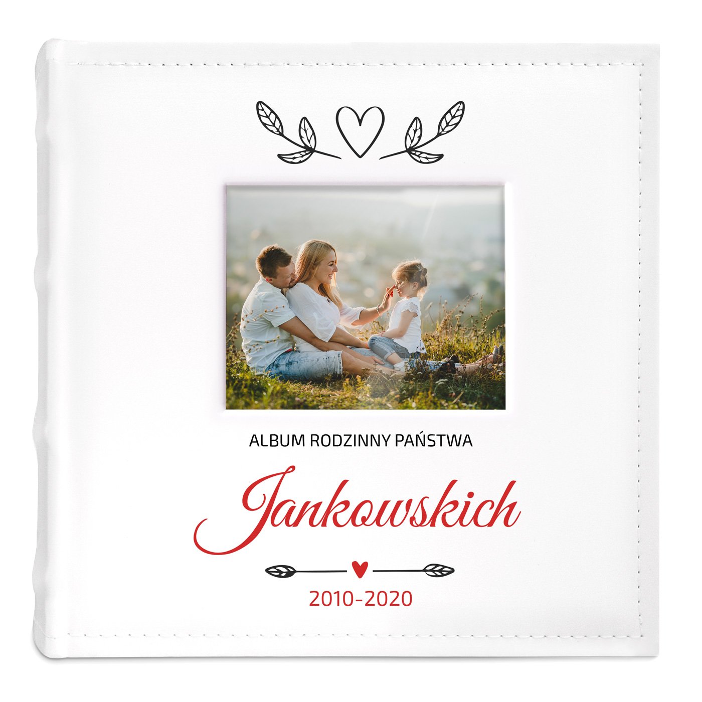 Album mały na zdjęcia z oknem i nadrukiem dla pary na ślub rocznicę parapetówkę