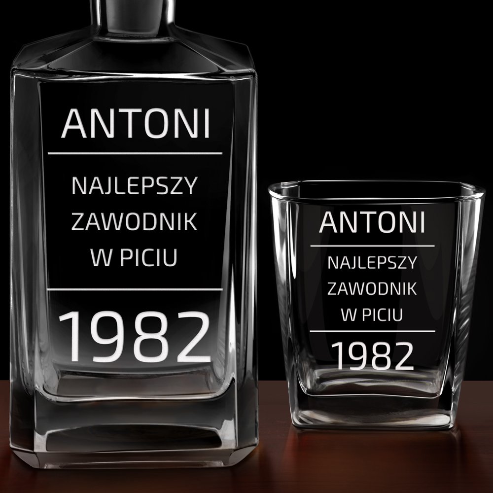 Karafka burbon 2 szklanki zestaw grawer najlepszy zawodnik w piciu dla niego