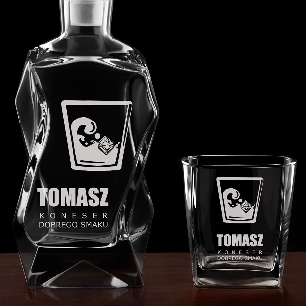 Zestaw karafka łamana z 2 szklankami grawer dla miłośnika whisky