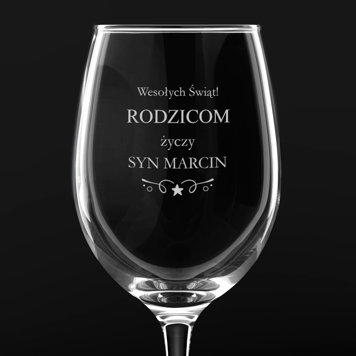Kieliszek szklany do wina z grawerem dla rodziców na święta