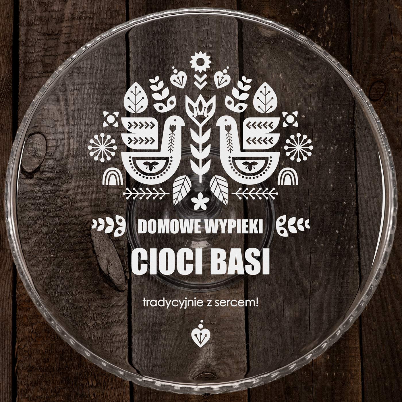 Patera szklana do ciasta z grawerem dla cioci