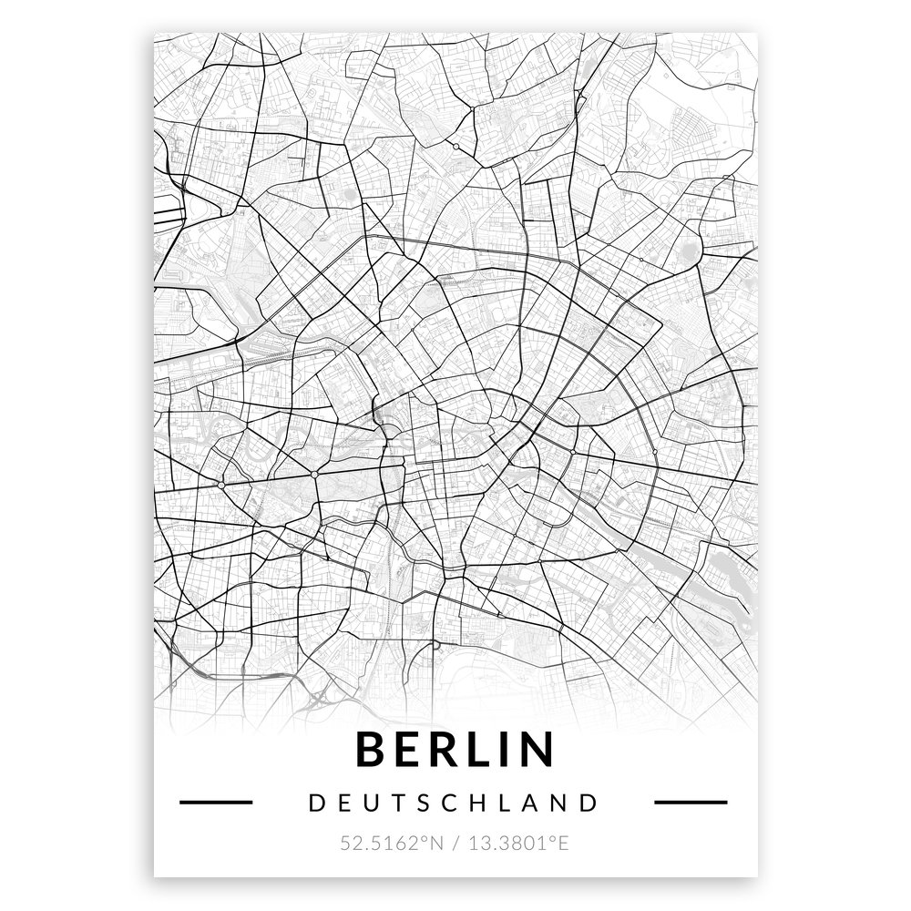 Plakat metalowy Mapa B&W Berlin M