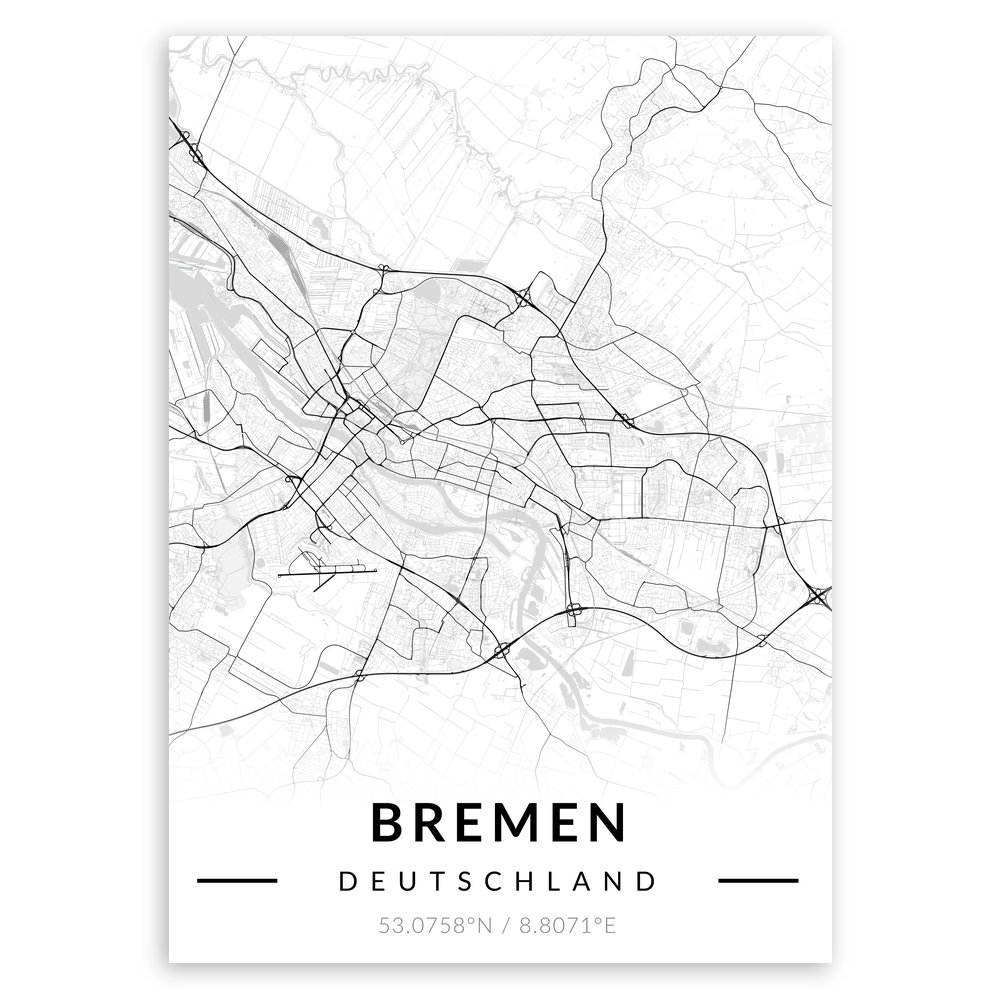 Plakat metalowy Mapa B&W Bremen M