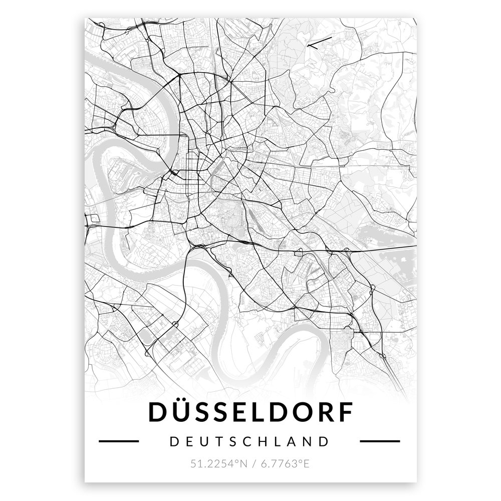 Plakat metalowy Mapa B&W Düsseldorf M