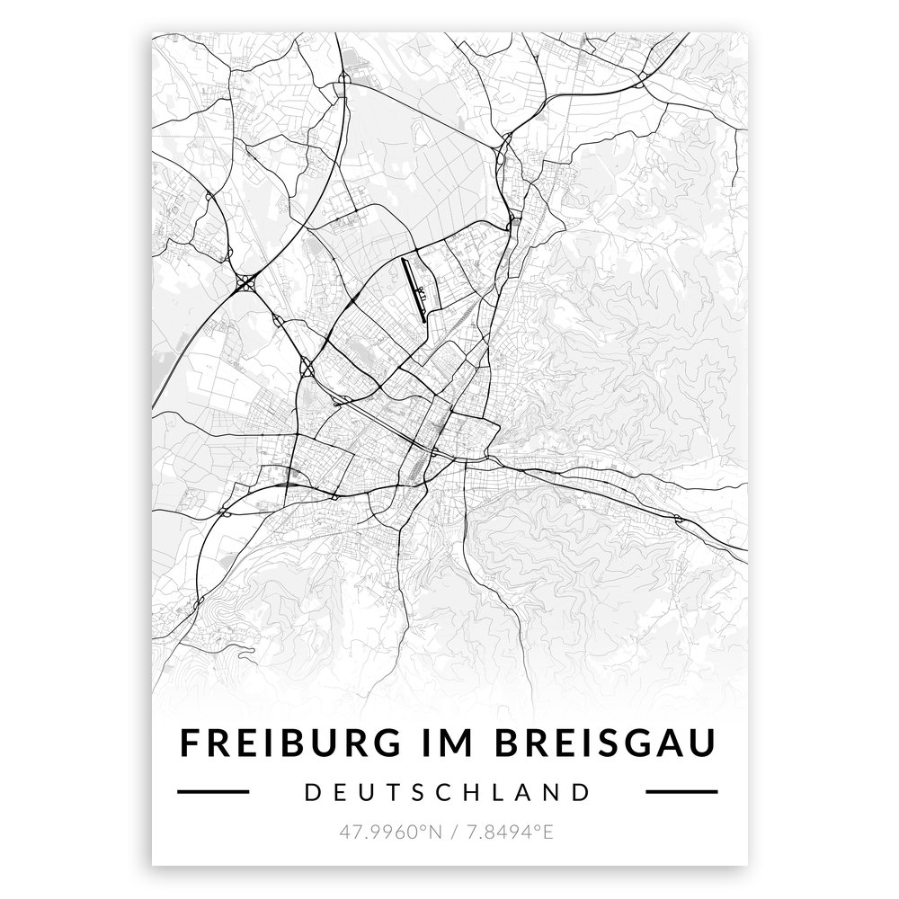 Plakat metalowy Mapa B&W Freiburg im Breisgau M