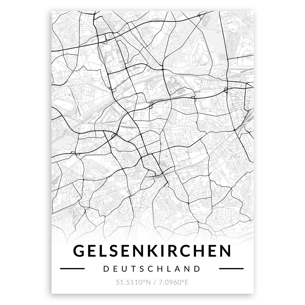 Plakat metalowy Mapa B&W Gelsenkirchen L