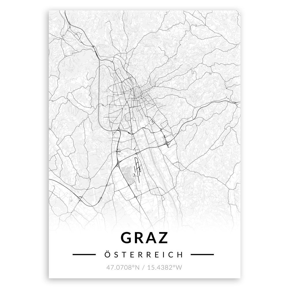 Plakat metalowy Mapa B&W Graz L
