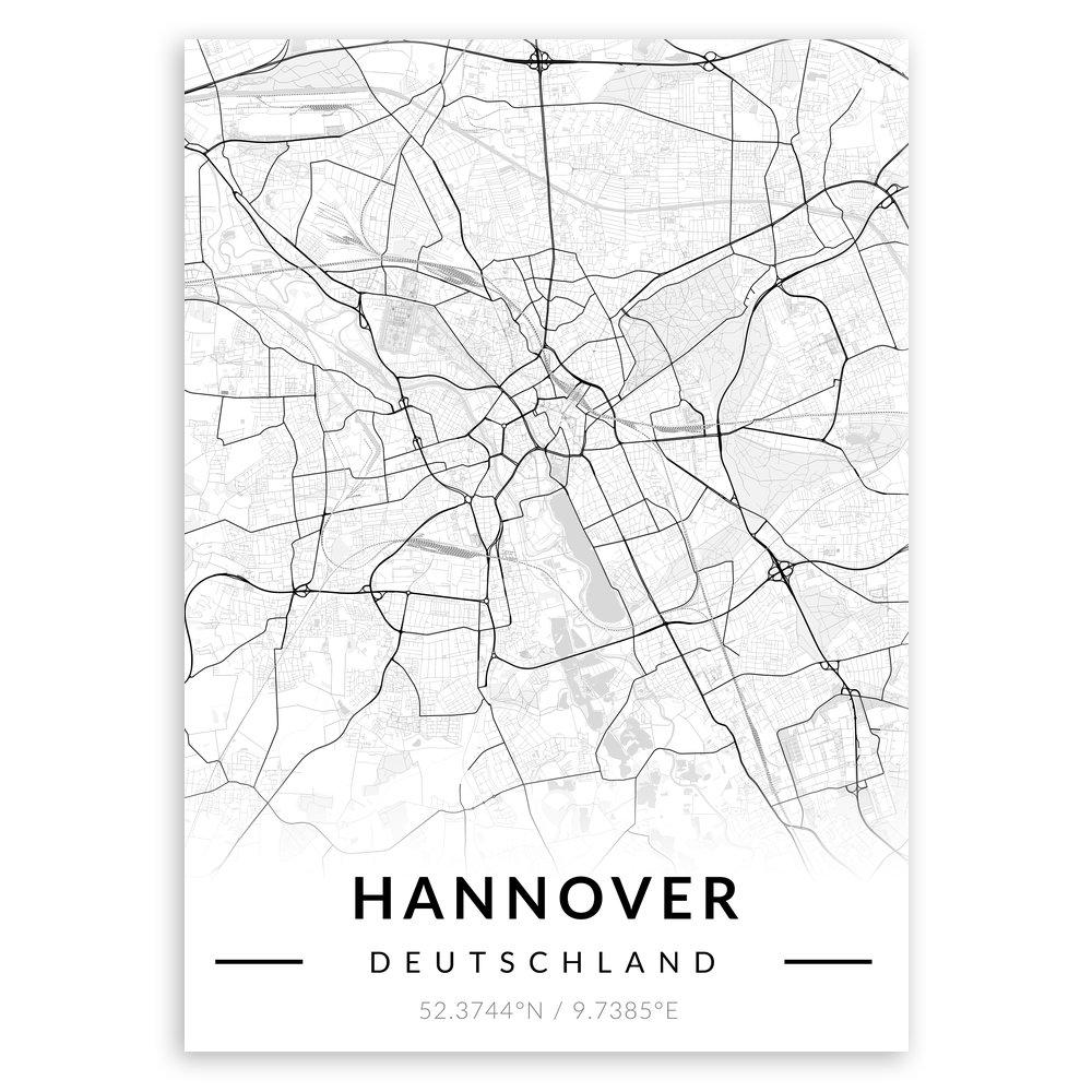 Plakat metalowy Mapa B&W Hannover L