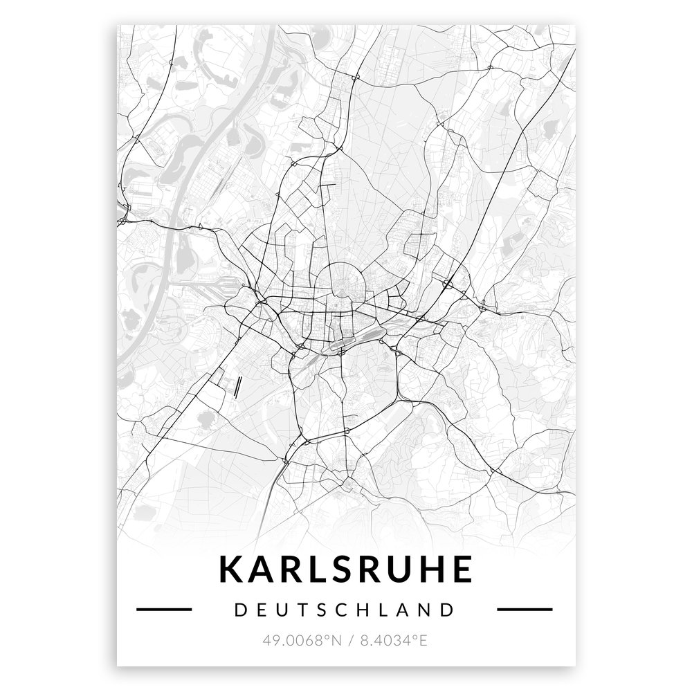 Plakat metalowy Mapa B&W Karlsruhe M