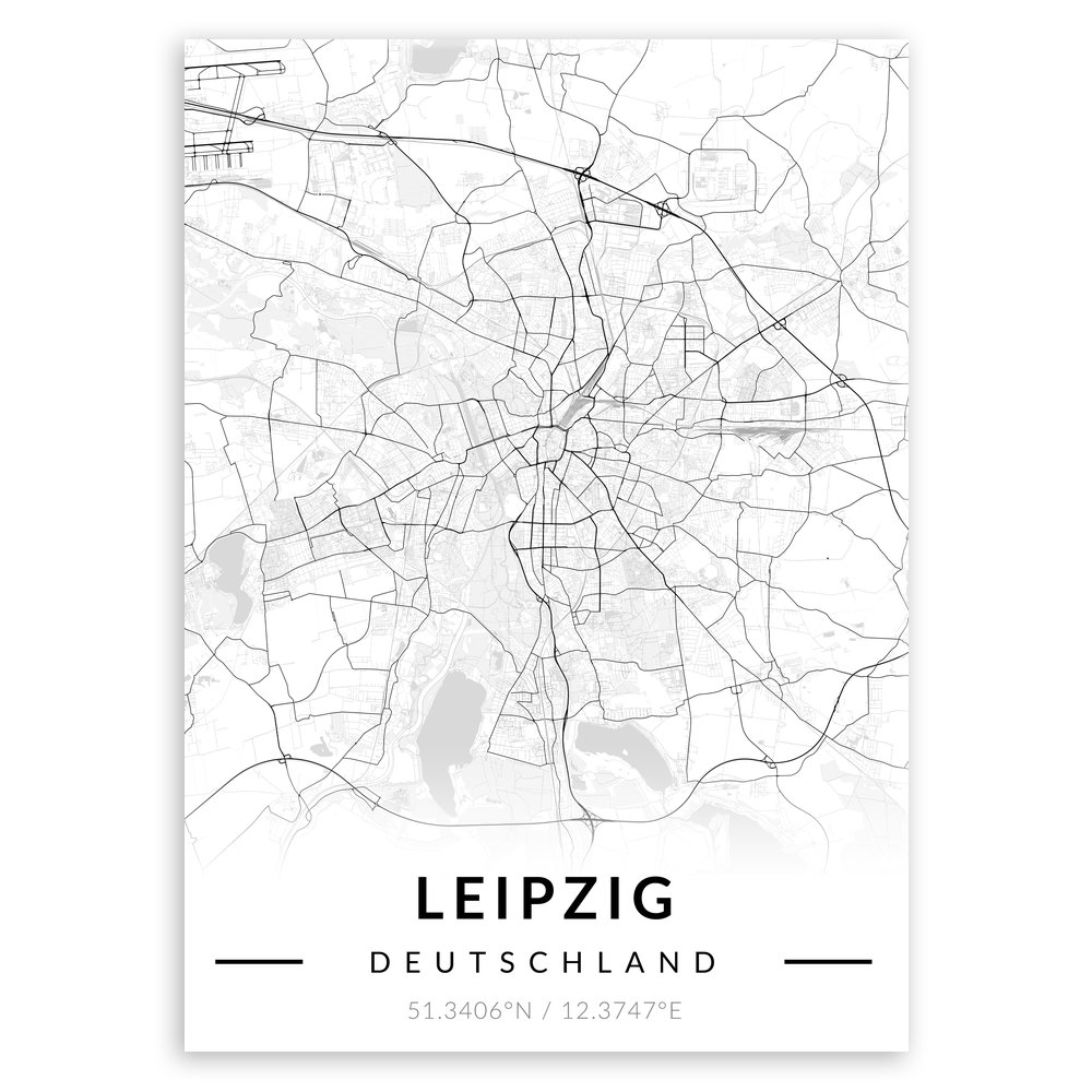 Plakat metalowy Mapa B&W Leipzig L