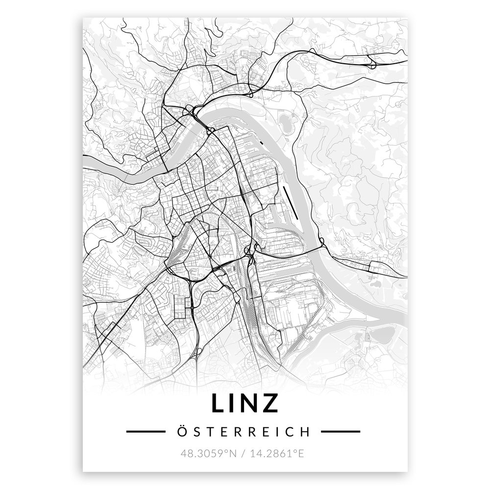 Plakat metalowy Mapa B&W Linz L