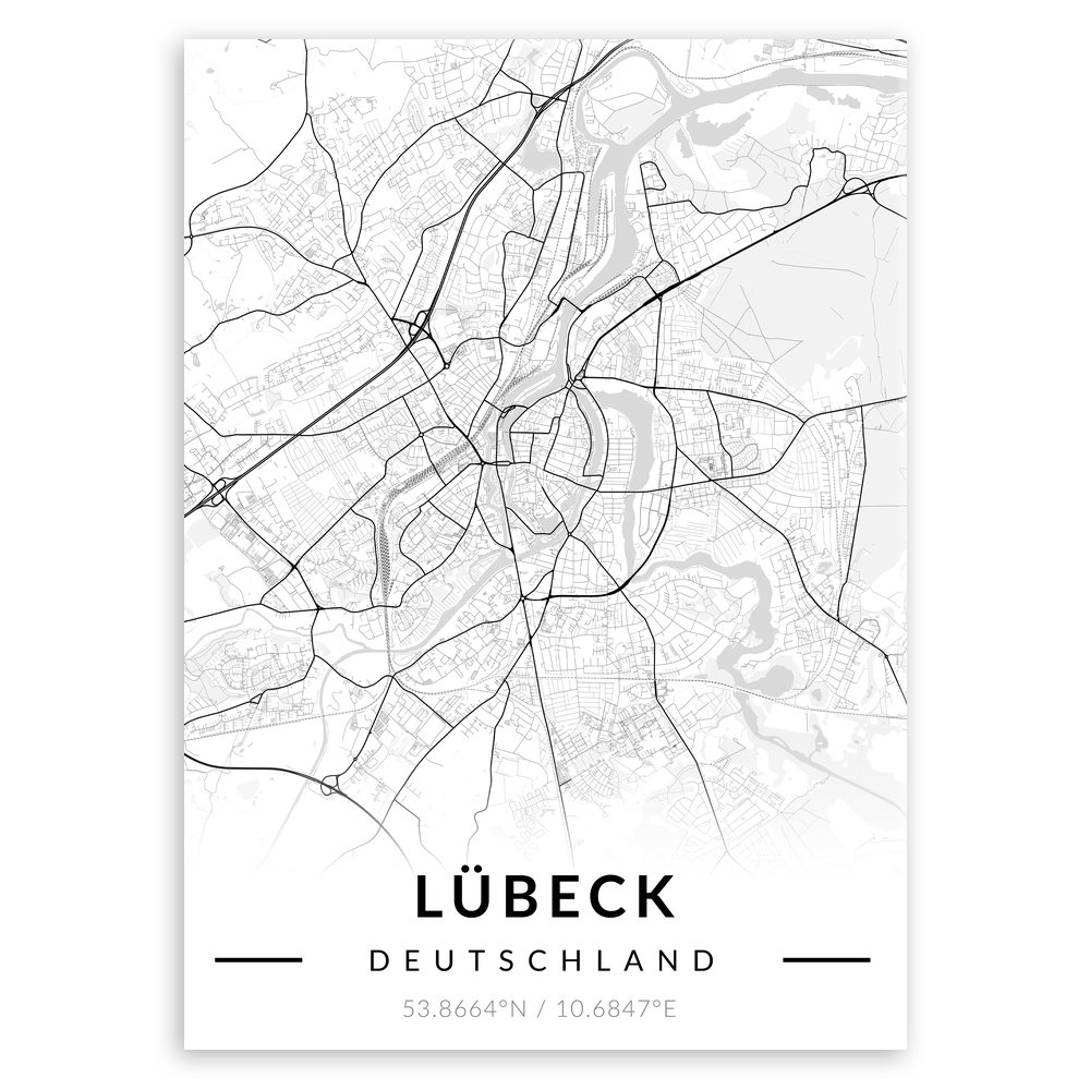 Plakat metalowy Mapa B&W Lübeck M
