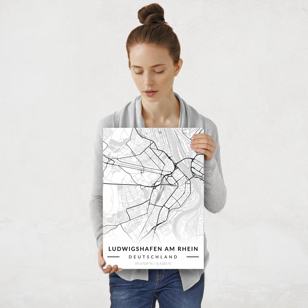 Plakat metalowy Mapa B&W Ludwigshafen am Rhein M