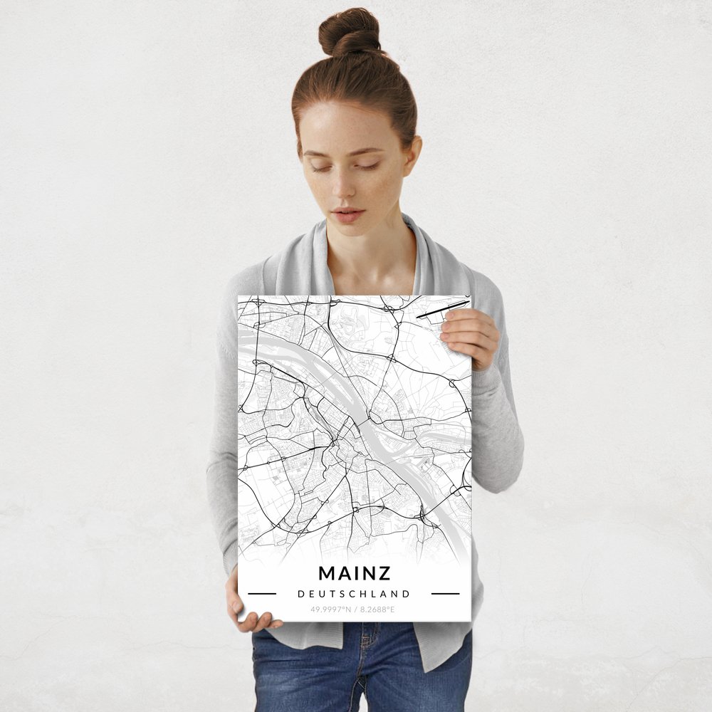 Plakat metalowy Mapa B&W Mainz M