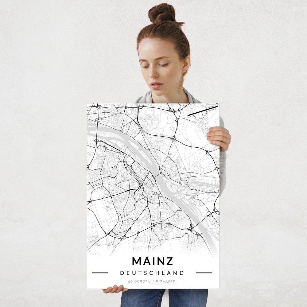Plakat metalowy Mapa B&W Mainz L