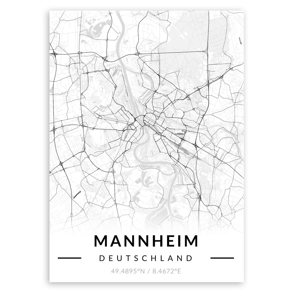 Plakat metalowy Mapa B&W Mannheim M