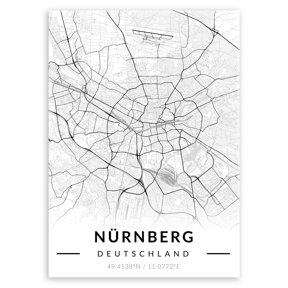 Plakat metalowy Mapa B&W Nürnberg M