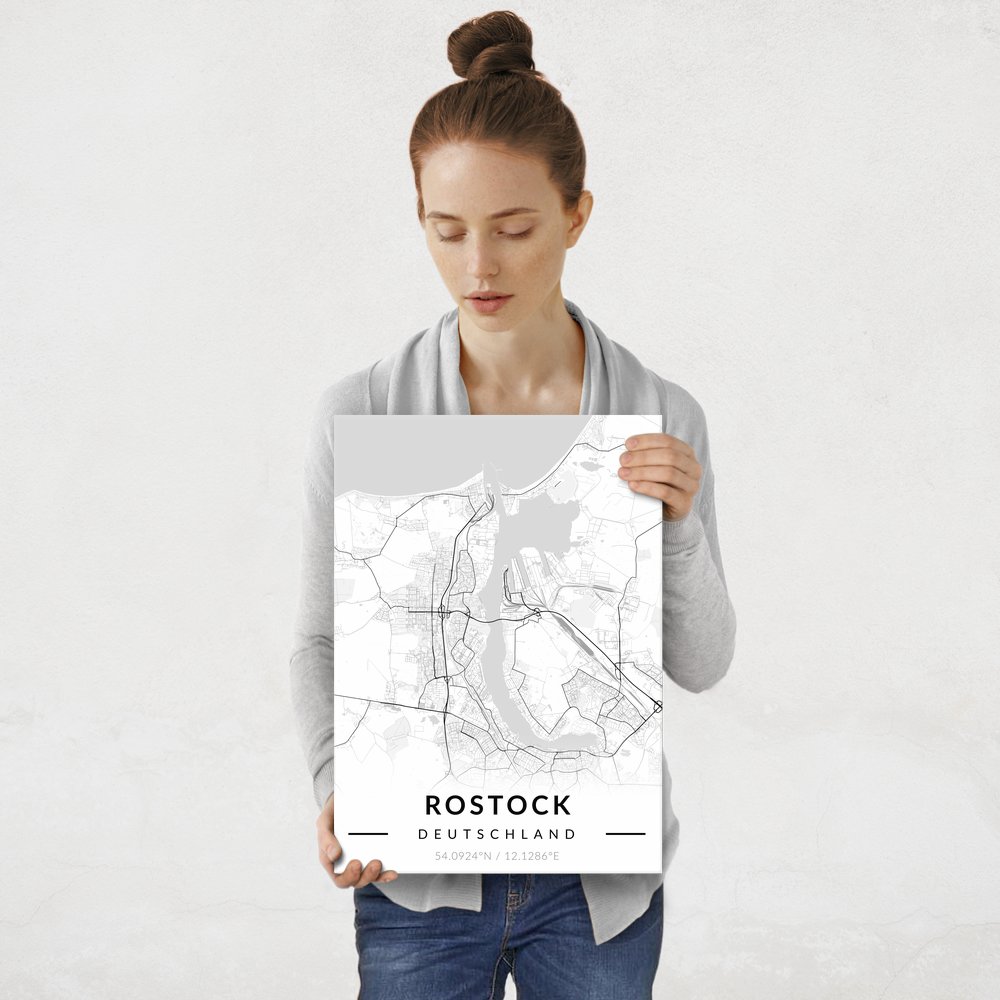 Plakat metalowy Mapa B&W Rostock M