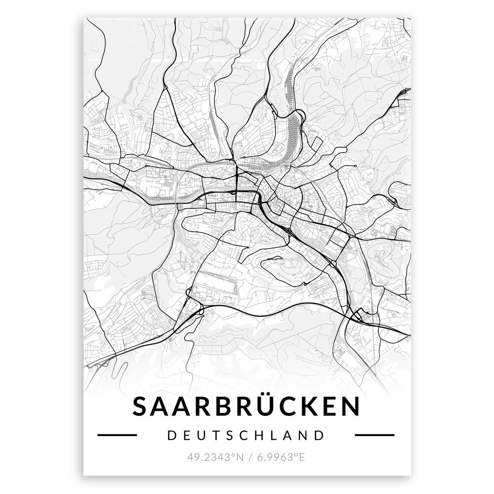 Plakat metalowy Mapa B&W Saarbrücken M