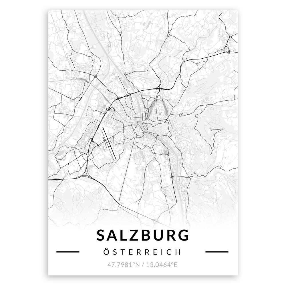 Plakat metalowy Mapa B&W Salzburg M