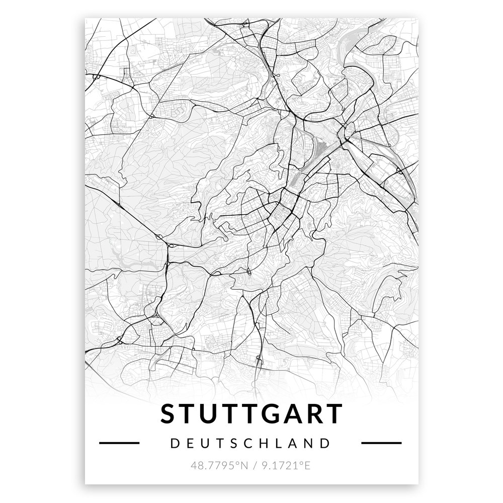 Plakat metalowy Mapa B&W Stuttgart M