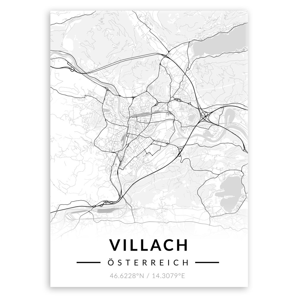 Plakat metalowy Mapa B&W Villach M