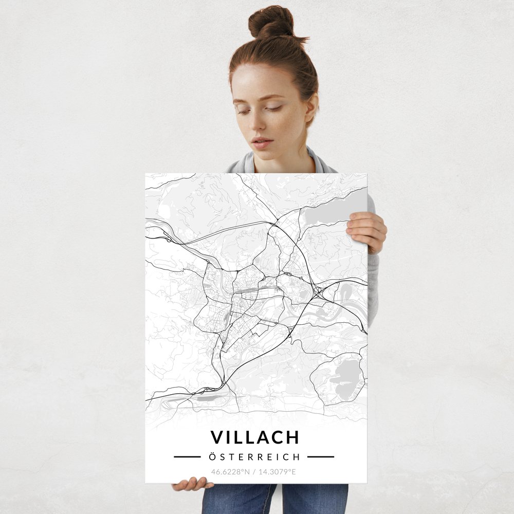 Plakat metalowy Mapa B&W Villach L