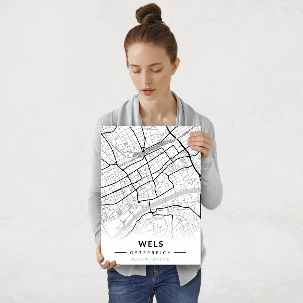 Plakat metalowy Mapa B&W Wels M