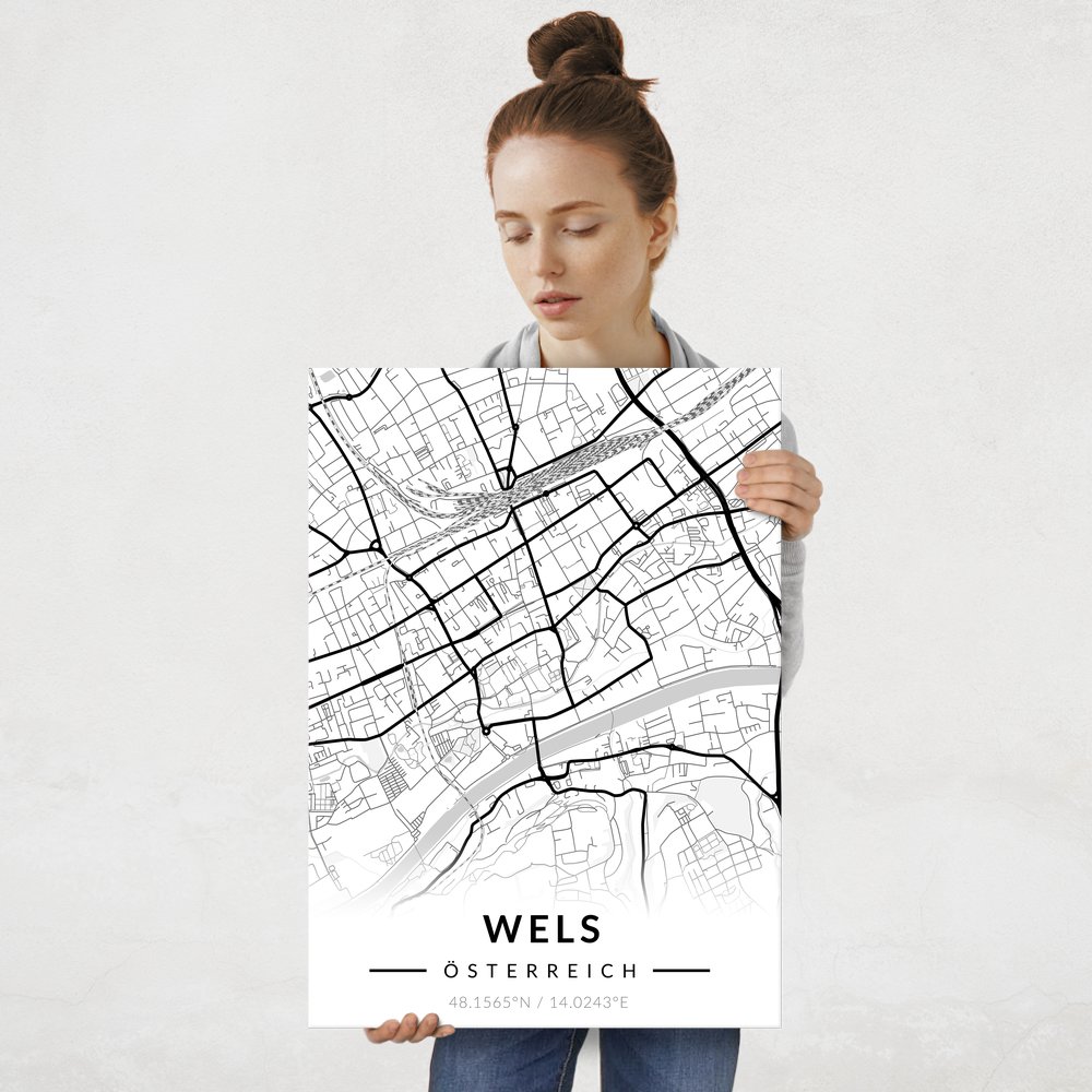 Plakat metalowy Mapa B&W Wels L