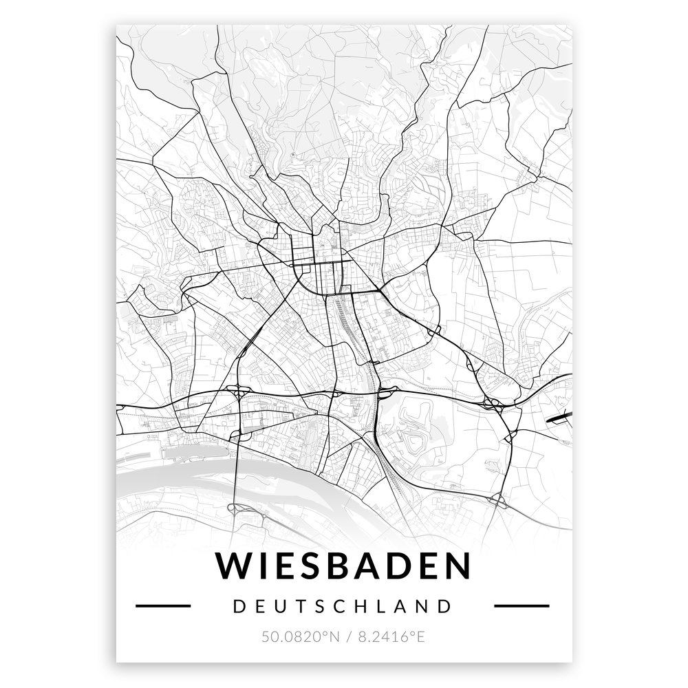 Plakat metalowy Mapa B&W Wiesbaden M